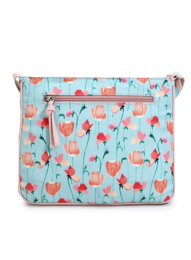 Anekaant Rangoli Mint Green & Peach Polycotton Floral Digital Print Sling Bag - Image 4